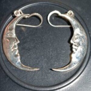 Sterling Silver .925 Moon Earring Pair with Face Engraving